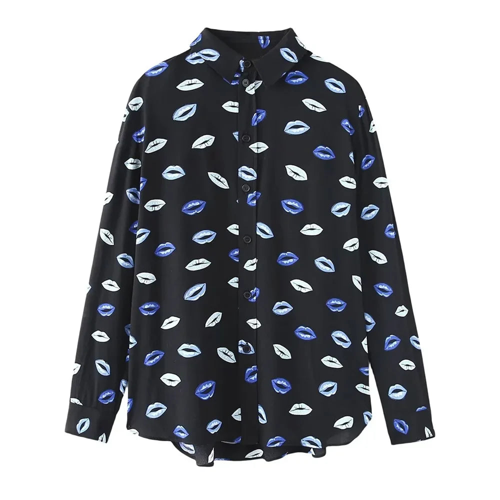 Women's Flip Collar Printed Slim Fit Shirt and High Waist Mini Skirt Set Stylish Versatile Outfit for Spring and Summer