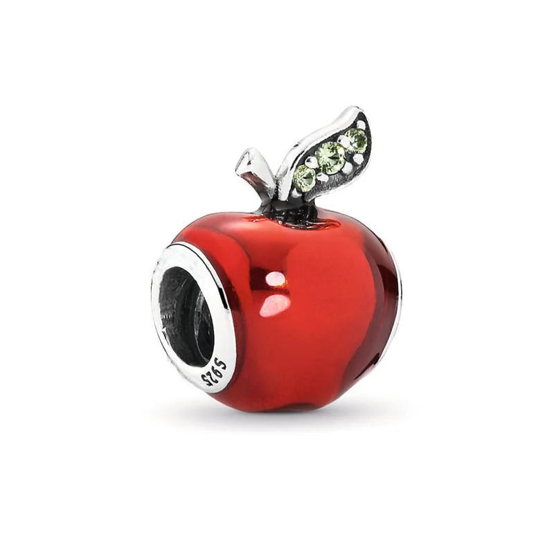 Valentine's Day Red Apple Dangle Charm Bead in 925 Sterling Silver for Women's Heart Bracelet Jewelry