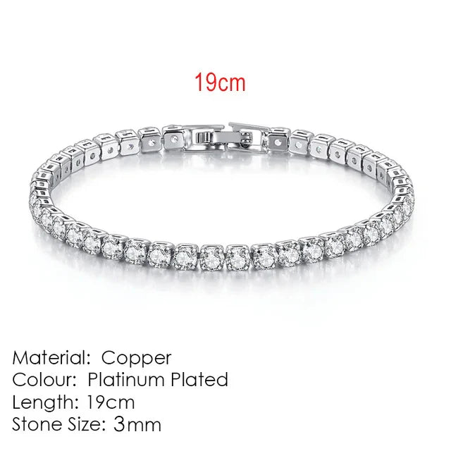 Zircon Tennis Bracelet for Women and Men with Silver Color 2.5mm 3mm 4mm 5mm Dazzling Crystal Hand Chain Wedding Gift Fashion Jewelry
