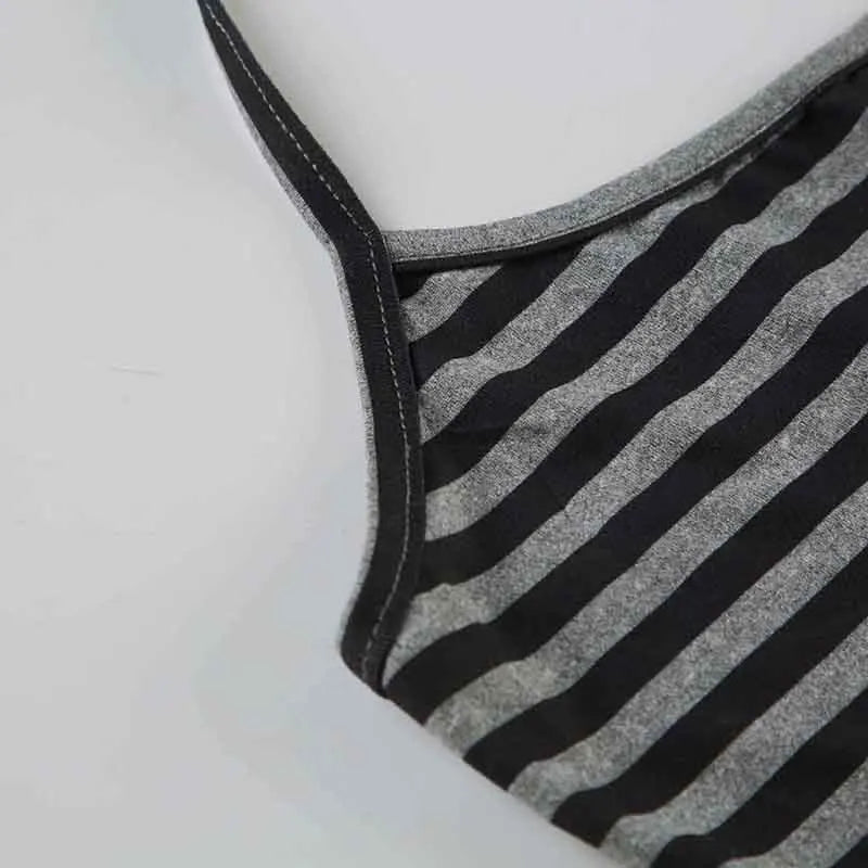 Casual Striped Two Piece Set for Women Slim Fit Backless Bandage Halter Top with Low-Waisted Shorts Summer Lounge Wear