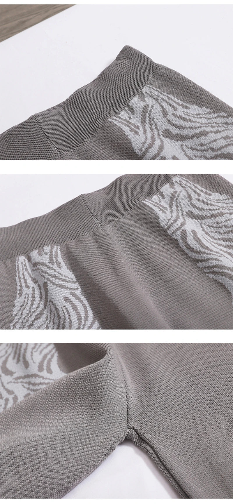 Women Casual Printed Two-Piece Knit Pullover and High Waist Wide Leg Pants Office Suit