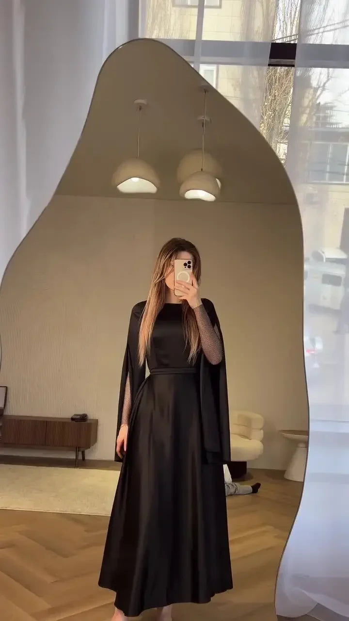 Bandage Maxi Dress High Waist Patchwork Elegant Long Sleeve