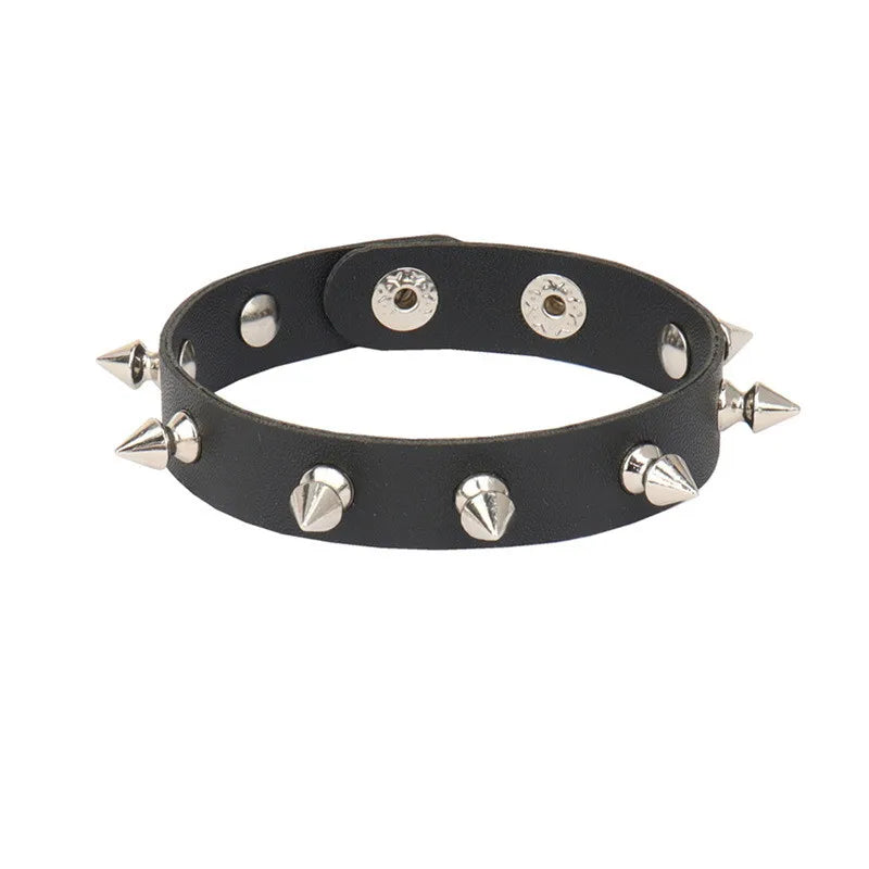 90s Fashion Punk Style Spiked PU Leather Bracelet with Square Studs and Multi-Row Design