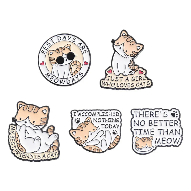 Cute Cat Enamel Pins Set of 4 to 6 Black Fluid Cat Brooches Lapel Badges Unique Animal Jewelry Gift