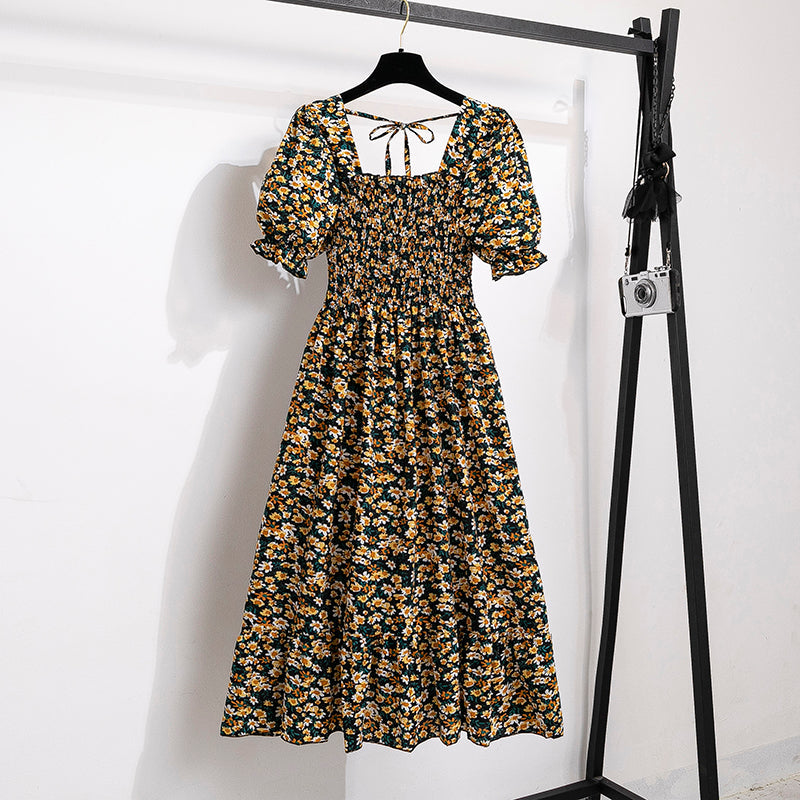 Backless Chiffon Pleated Midi Dress With Elastic Waist