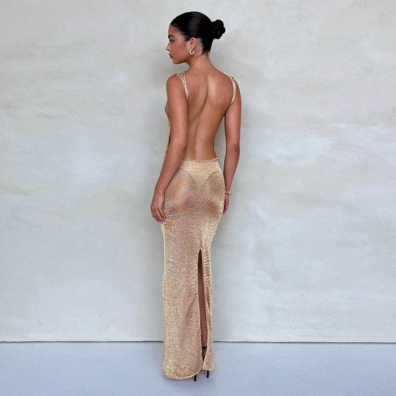 See Through Beach Maxi Dress Sleeveless Backless Bodycon