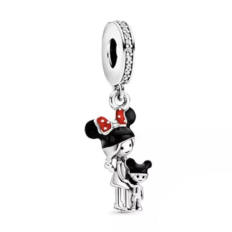 Disney 925 Sterling Silver DIY Charm Compatible With 3mm Bracelets Featuring Mickey Mouse Ferris Wheel And Suitcase Designs
