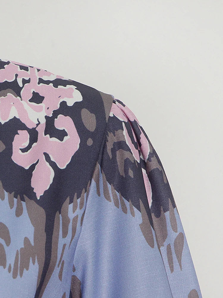 Printed Lantern Sleeve Dress For Women Summer Lightweight