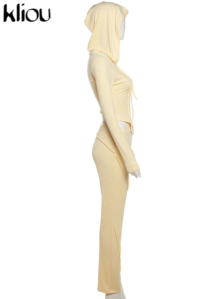 Casual Sporty 2 Piece Activewear Set for Women with Irregular Full Sleeve Zip-Up Hoodie and Slim Elastic Pants