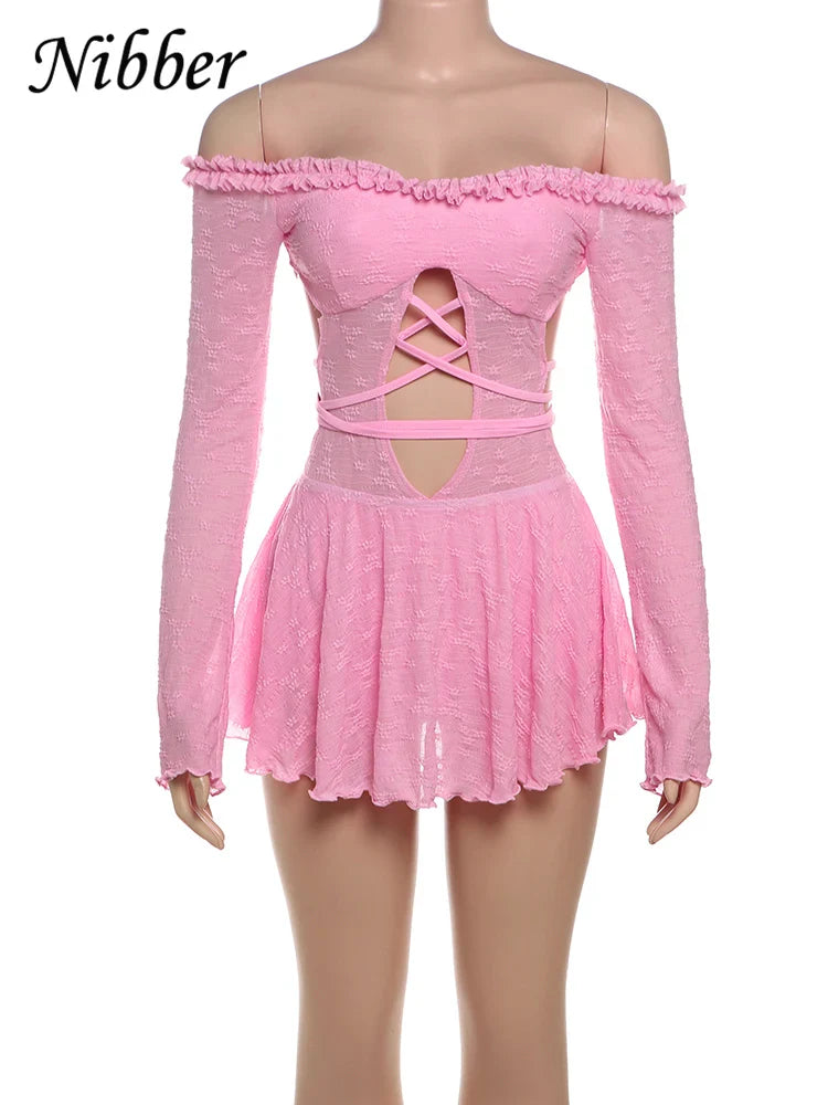 Backless Bandage Dress Hollow Neck Lace Mini Bodycon