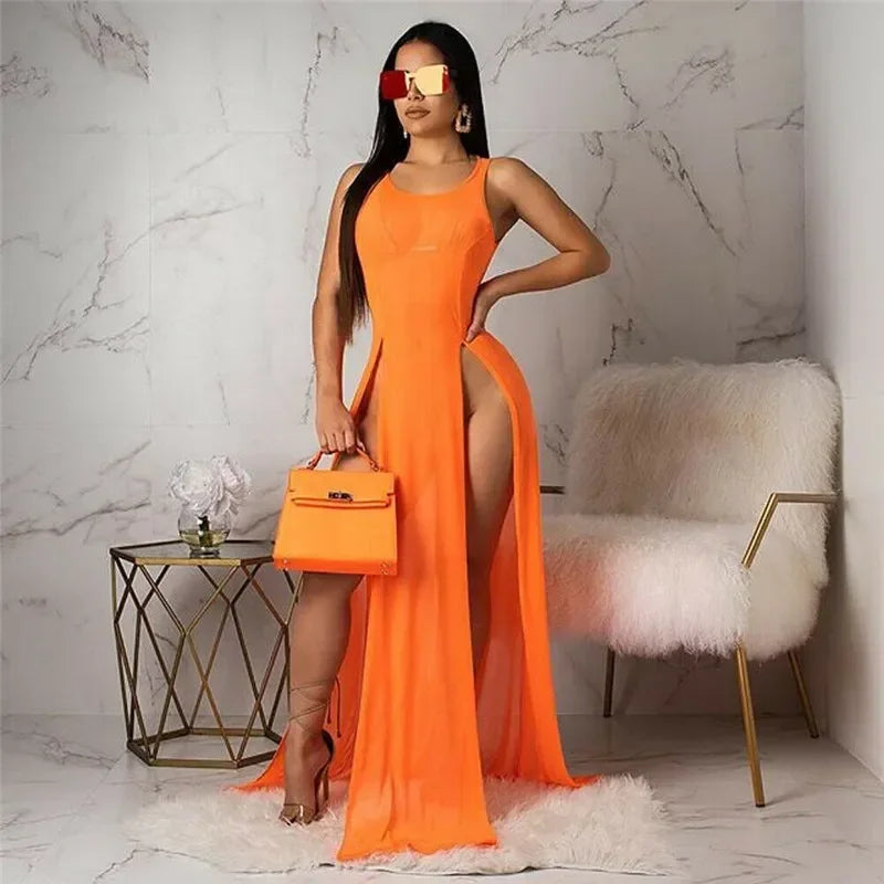 Mesh Sheer Long Beach Bikini Cover Up Dress For Women