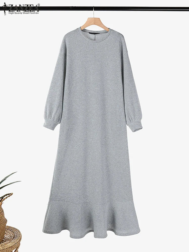 Autumn Boho Long Sleeve Sweatshirt Maxi Dress With Pockets