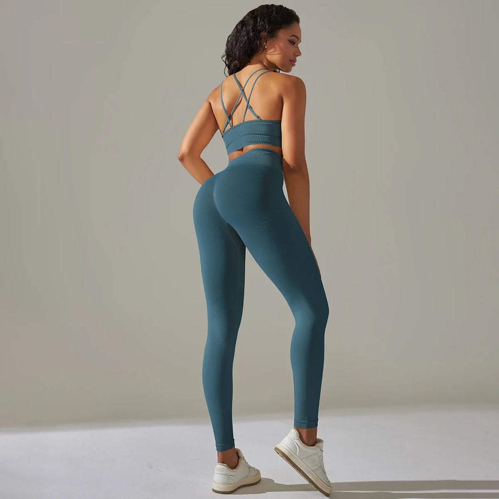 2 Pcs Women Seamless Yoga Set Sexy Gym Fitness Bra and High Waist Push Up Leggings Workout Sportswear Activewear Set