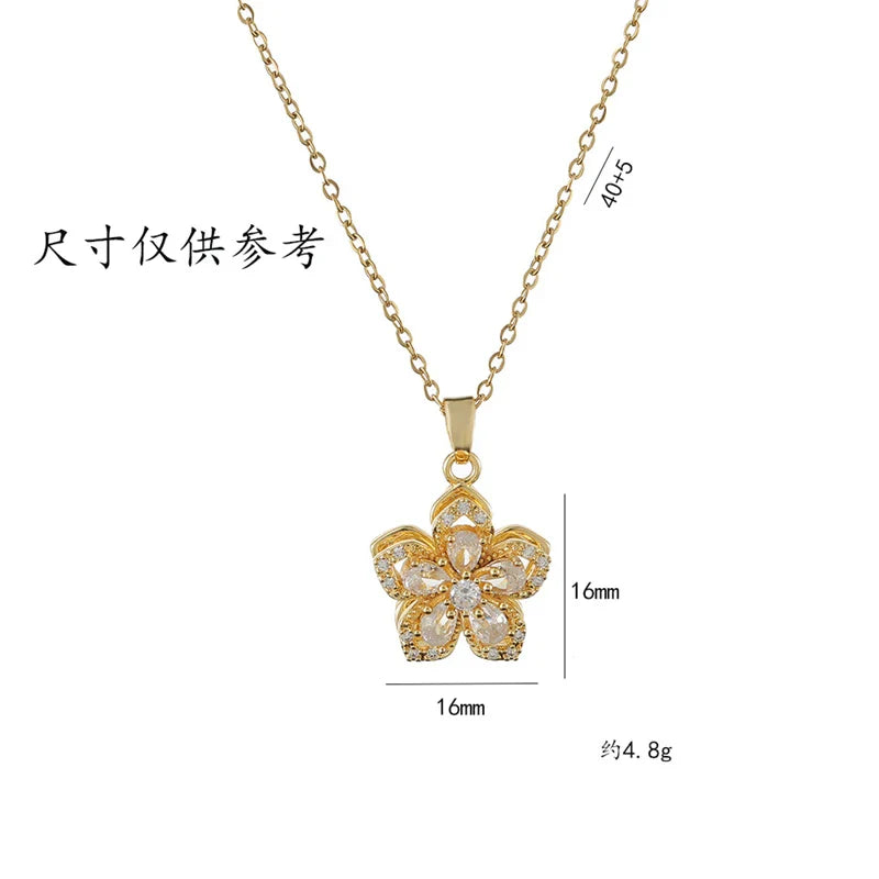 Gold Plated Shiny Zircon Flower Pendant Necklace for Women Elegant Choker Jewelry for Weddings and Parties