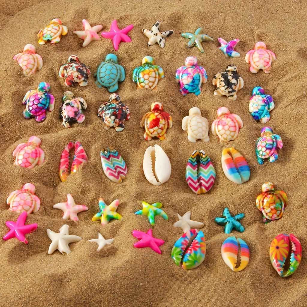28pcs Ocean-Themed DIY Bead Kit for Bracelet, Necklace and Ankle Chain Accessories with Sea Turtle, Starfish and Shell Charms
