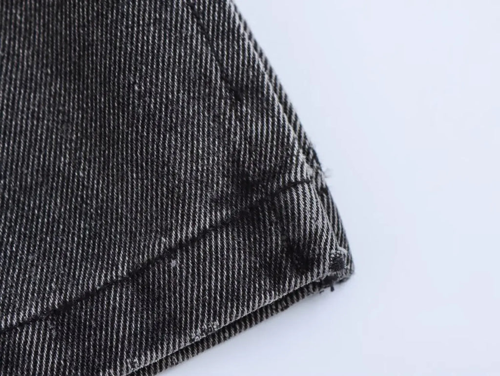 Casual Denim Two Piece Set with Elastic Waist Wide Leg Pants and Polo Collar Long Sleeve Top Loose Fit Stylish Outfit