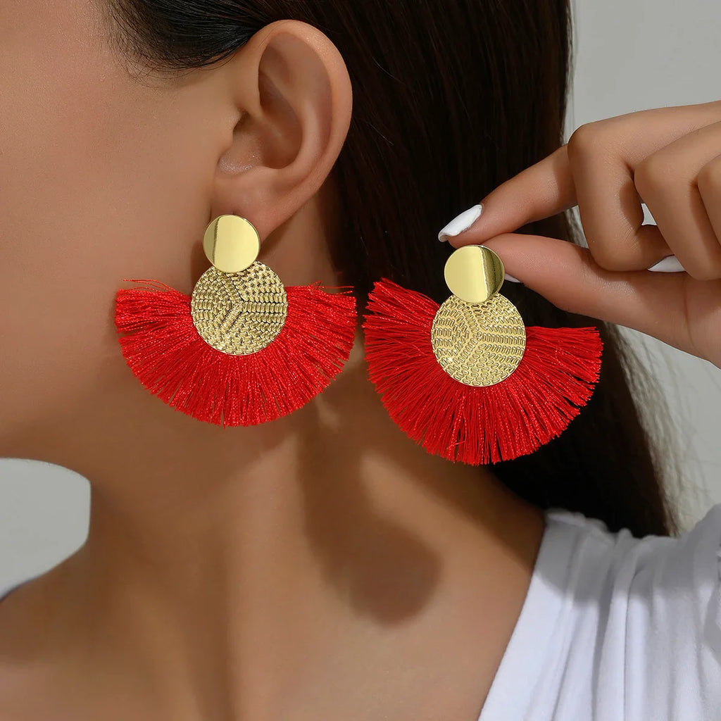Bohemian Big Tassel Dangle White Fringe Earrings for Women Statement Jewelry