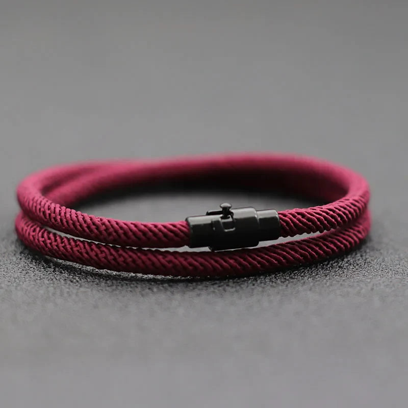 Minimalist Double Layer Men's Rope Bracelet with Magnet Buckle for Survival and Everyday Wear
