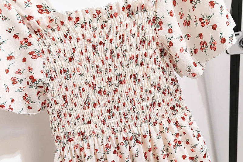 Floral Chiffon Midi Dress Printed For Women Short Sleeve