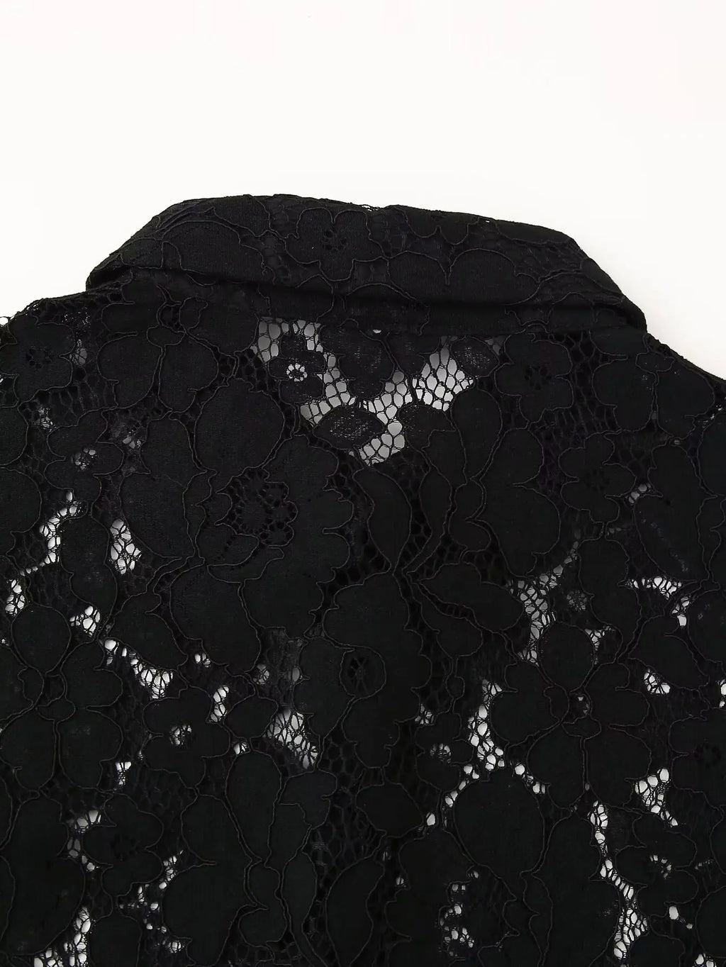 Black Lace Embroidered Short Shirt with Long Sleeves Elegant Autumn and Winter Fashion Top