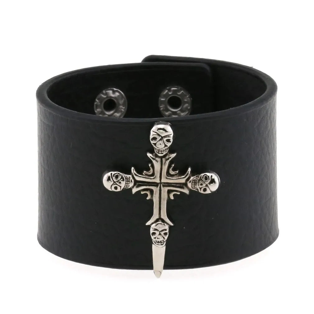 PU Leather Studded Gothic Cuff Bracelet Adjustable Punk Rivet Wristband for Men and Women