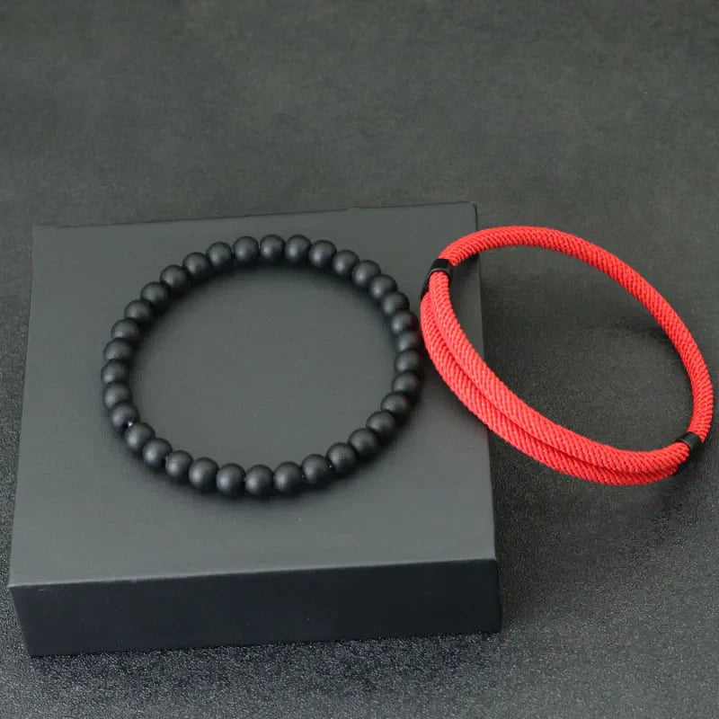 Fashion Men's Adjustable Lucky Red Thread Bracelet Set 2pcs Gifts for Him Armband Accessories