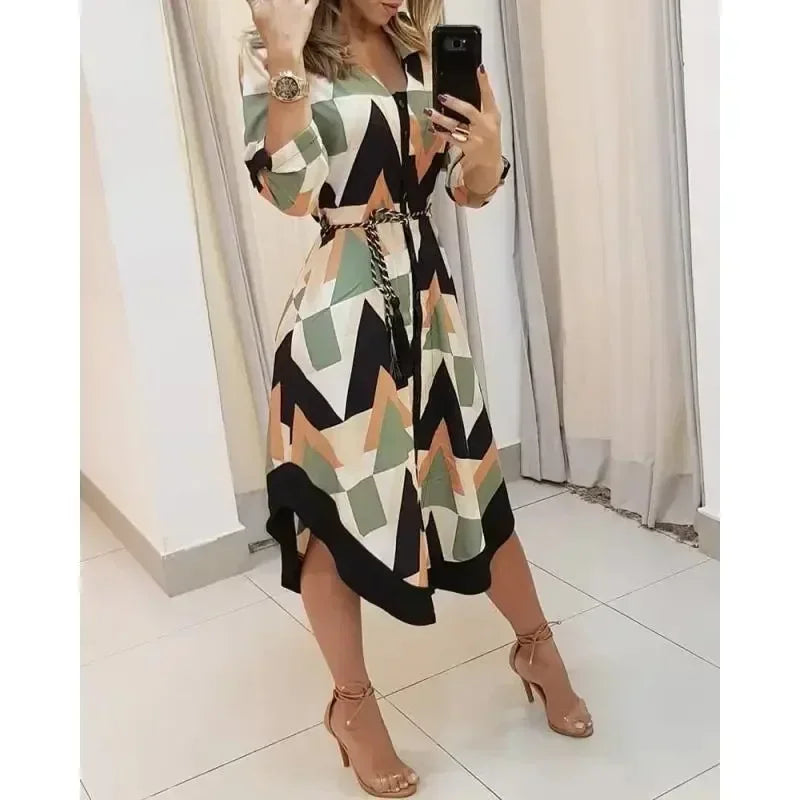 Elegant Striped Print Lace Up Dress For Summer Style