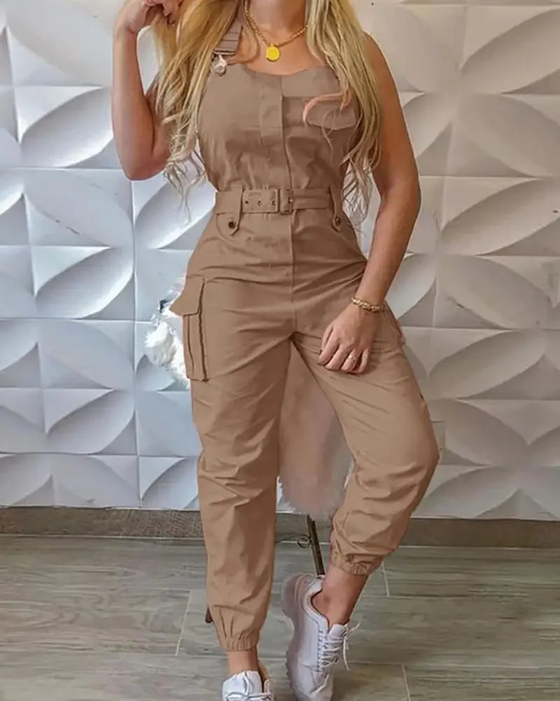 Women's Fashion Strap Jumpsuit Loose Fit Dungarees Long Romper with Pockets Casual Cargo Pants Playsuit Summer Workwear