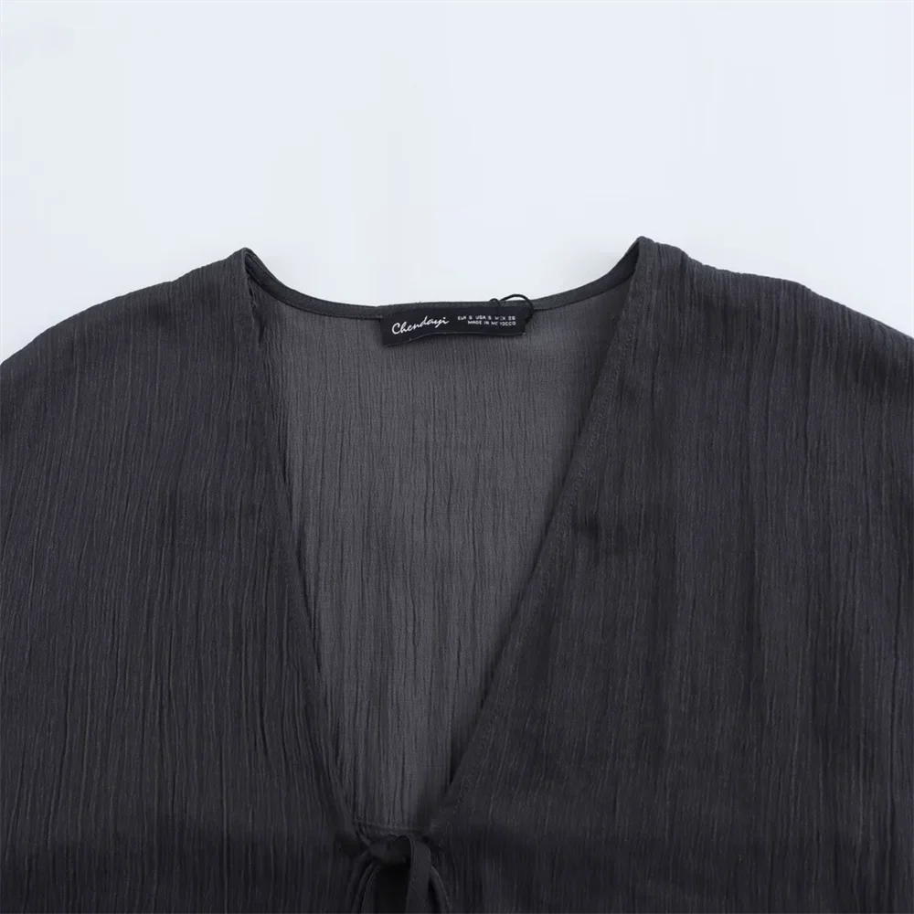 Elegant Kimono Style Women's Long Sleeve V Neck Shirt Jacket and Matching Long Pants Set with Textured Fabric and Refined Temperament