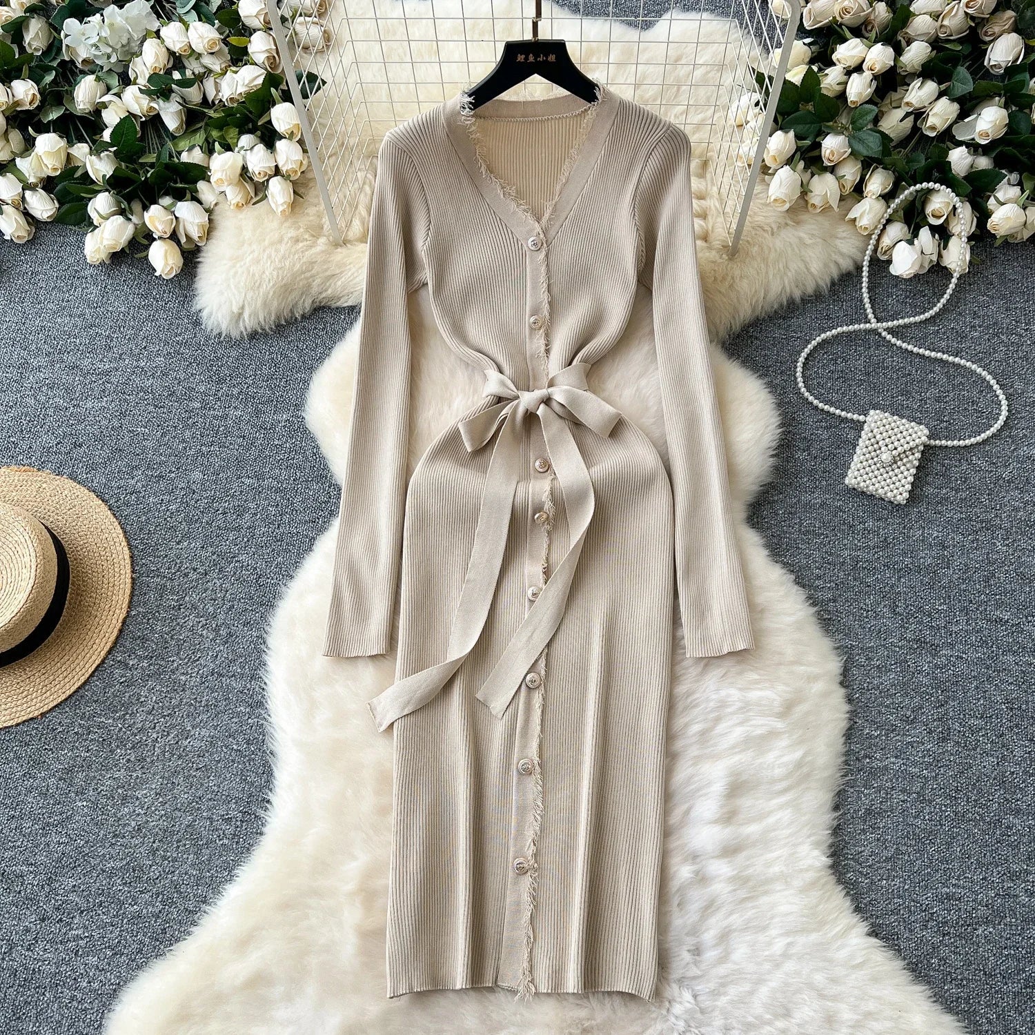 Womens Knit Dress Long Sleeve Sweater Casual Elegant