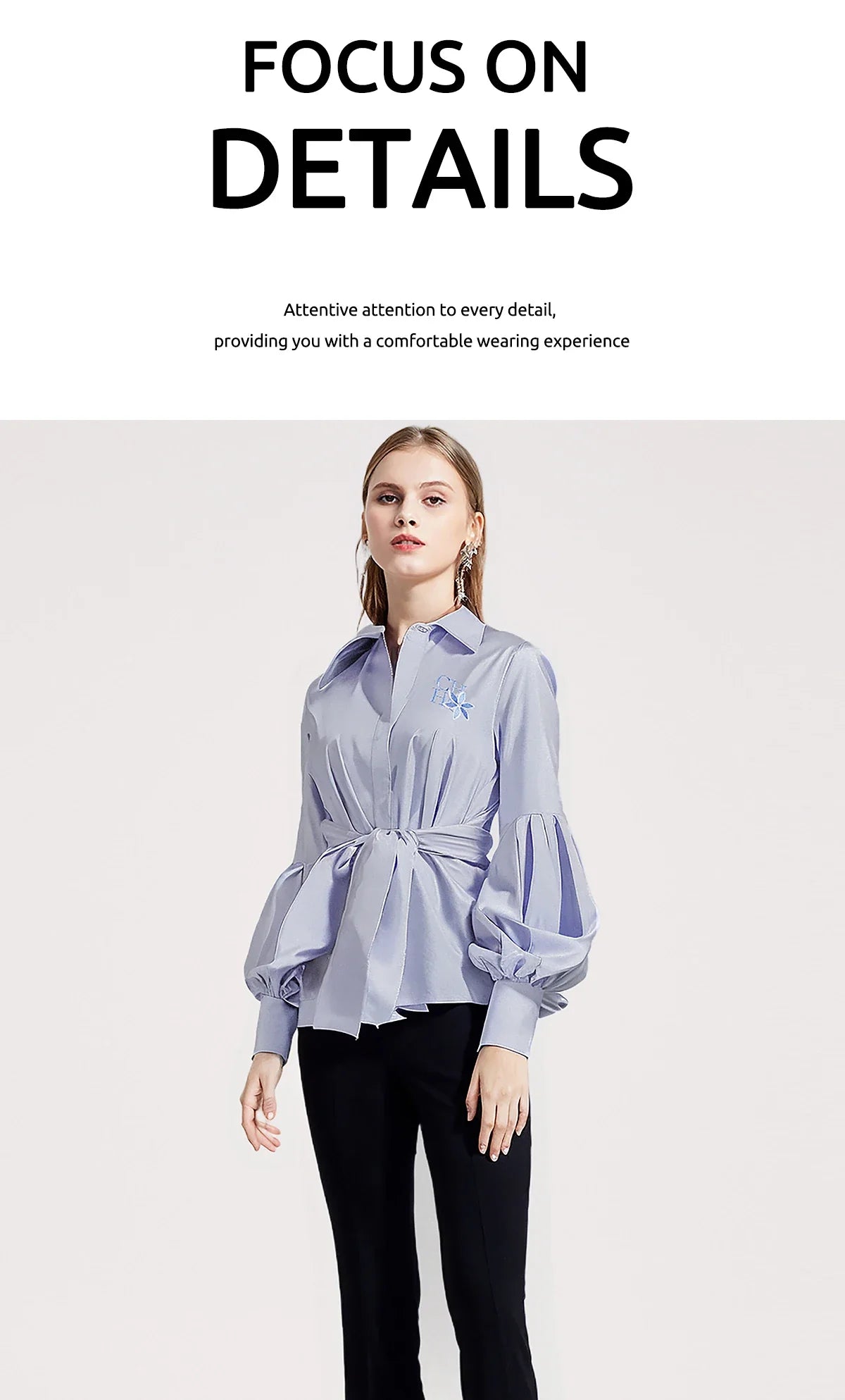 Women Embroidered Elegant Lantern Sleeve Blouse Casual Long Sleeve Office Shirt Fashionable Commuting Top