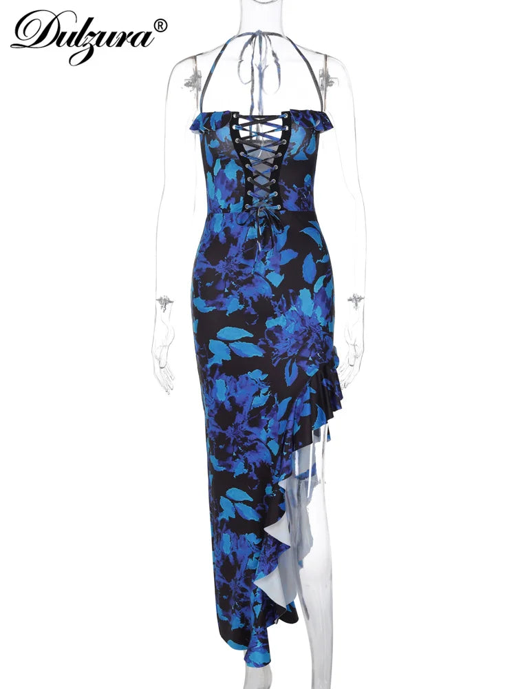 Tie Dye Midi Dress With Lace Up Side Slit Bodycon Ruffles