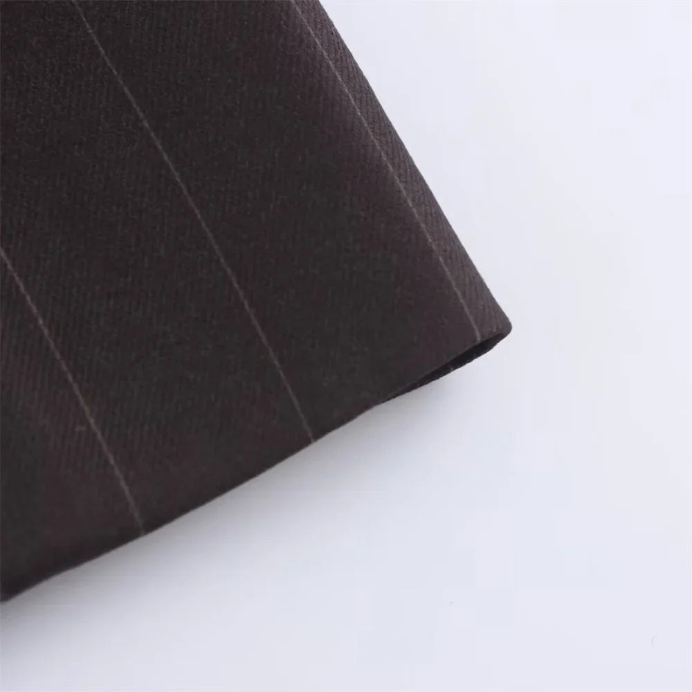 Autumn Women's Fashion Striped Loose Suit Coat with Buckle Decoration and High Waist Striped Pants Set