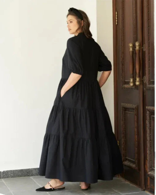 Summer Dress Solid Color Loose Fit Women Half Sleeves