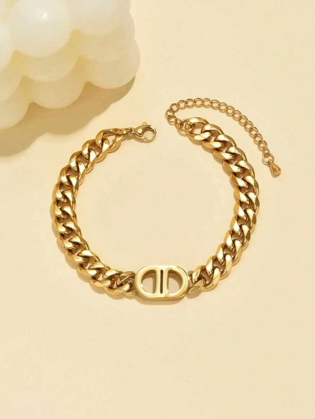 Gold Color Cuban Chain Necklace and Bracelet Set for Women with Geometric Charms