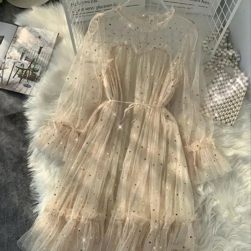 Sequined Mesh Fairy Dress For Women Party Gala Evening Wear