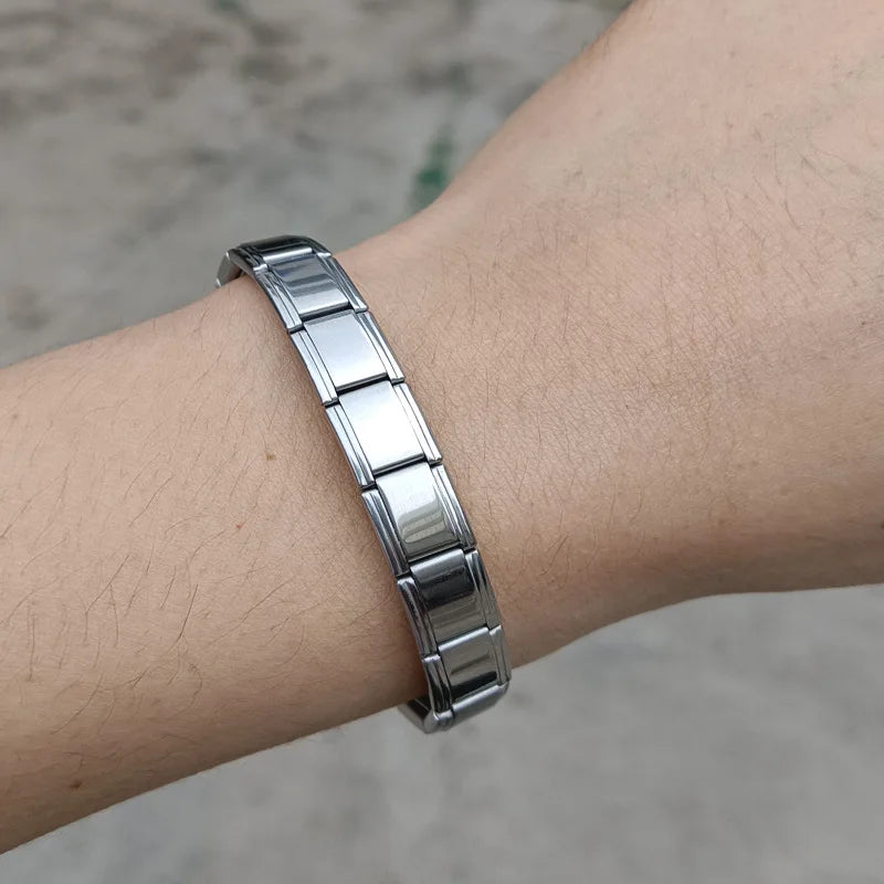 Women's DIY 9mm Italian Elastic Charm Bracelet Stainless Steel Fashion Bangle