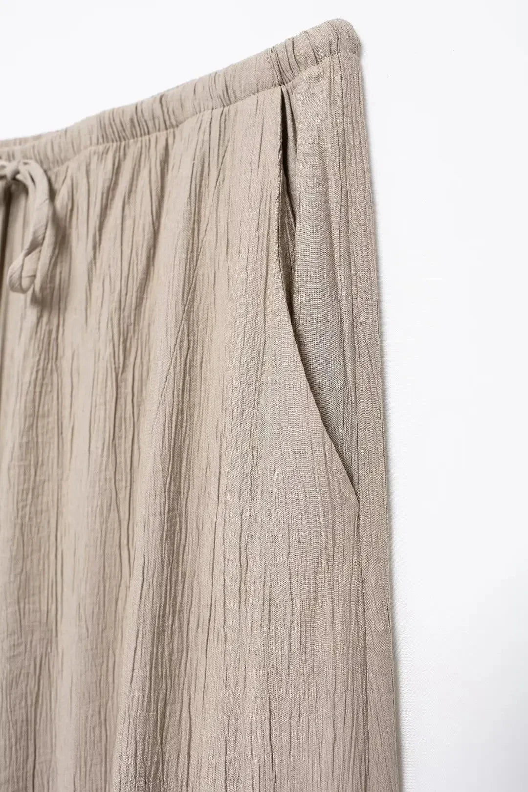 Women Textured Sleeveless Lace-Up Vest Top and High Waist Drawstring Skirt Set with Side Pockets