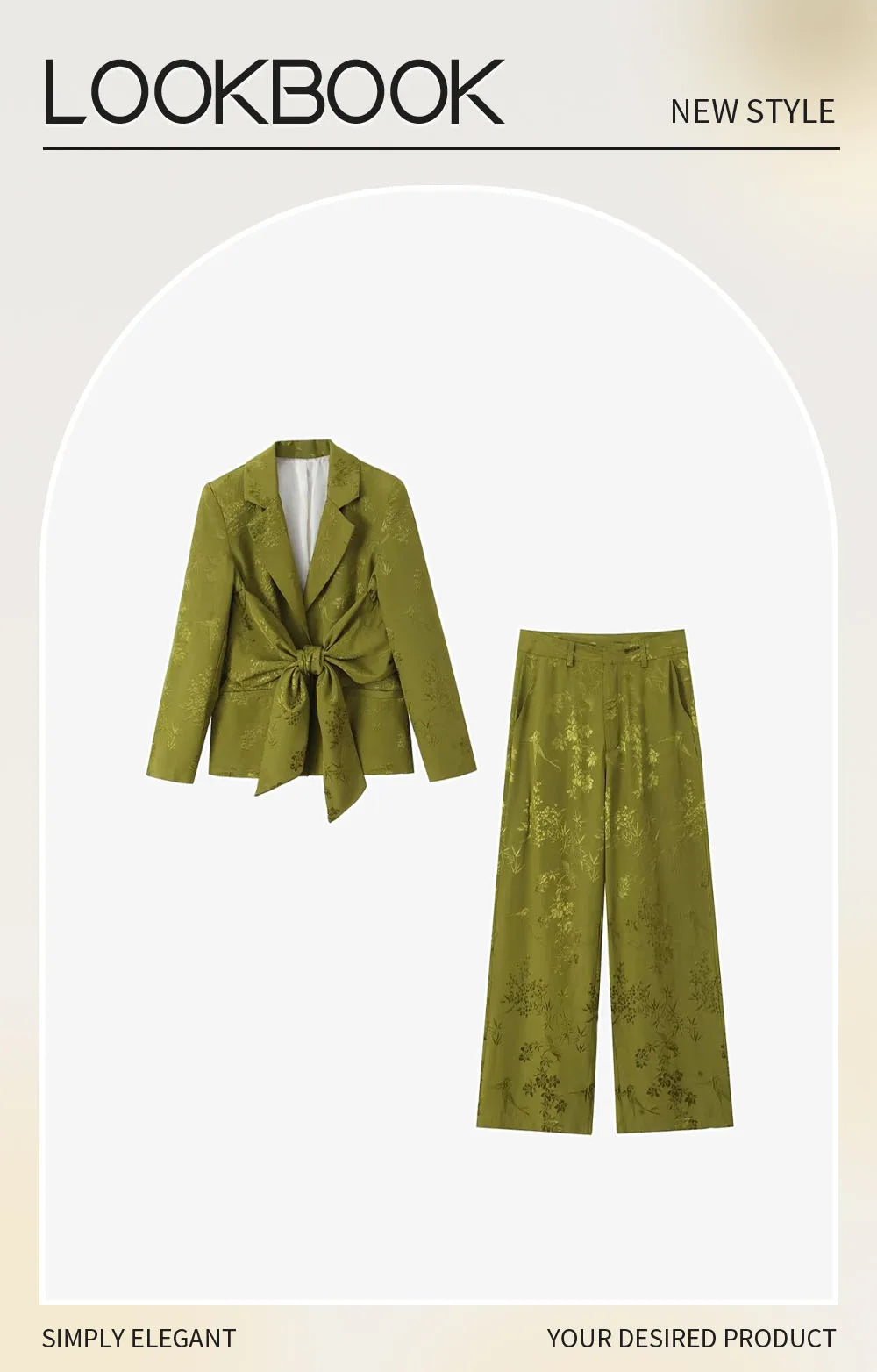 Versatile Women's Jacquard Suit Coat with Bow Decoration and High Waist Straight Leg Pants