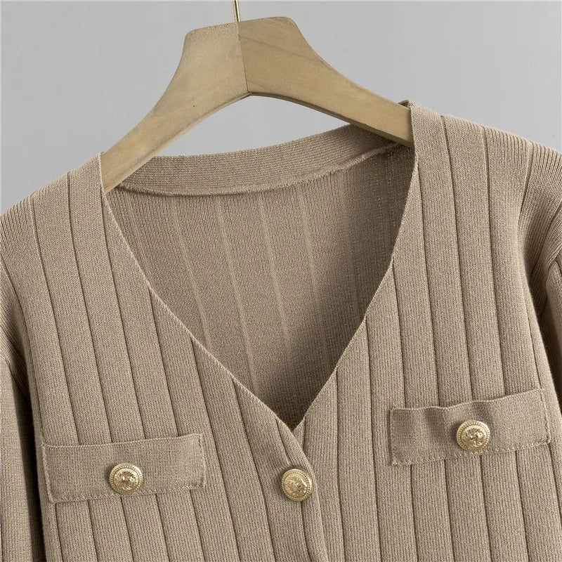 Women's Three Piece Cardigan Set Casual Sweater Outfit with Striped Cardigan Top and Wide Leg Pants