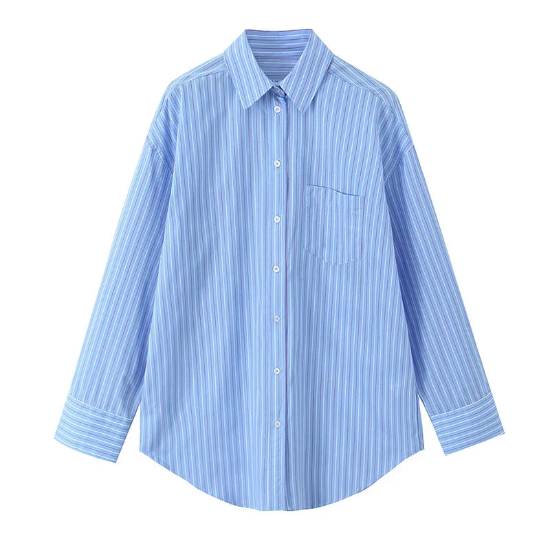 Fashionable Stripe Shirt and Wide Leg Pants Set for Women Casual Spring Outfit