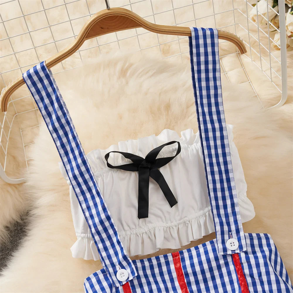 Sexy Girls Lingerie Set with Ruffle Bow Crop Top and Kawaii Plaid Short Strap Skirt Sweet Japanese Inspired Cute Intimate Apparel