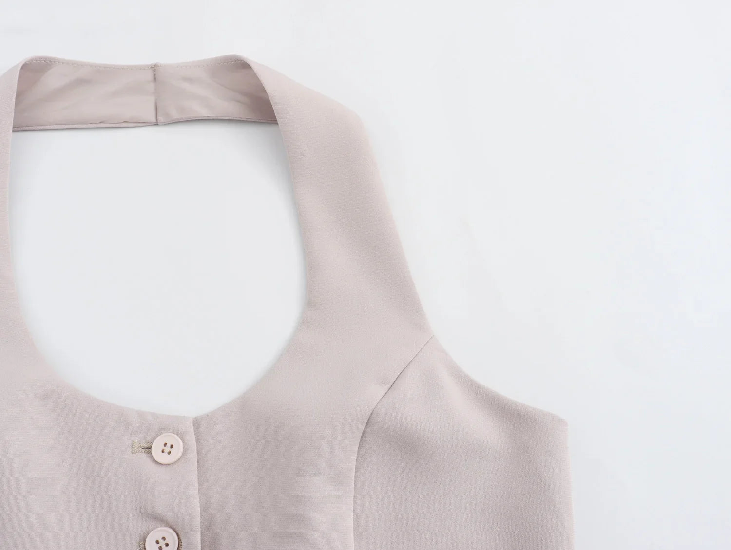 Women Fashion Solid Vest Pant Suit Set with Single Breasted Halter Cropped Top and High Waist Patchwork Trousers for Office Wear