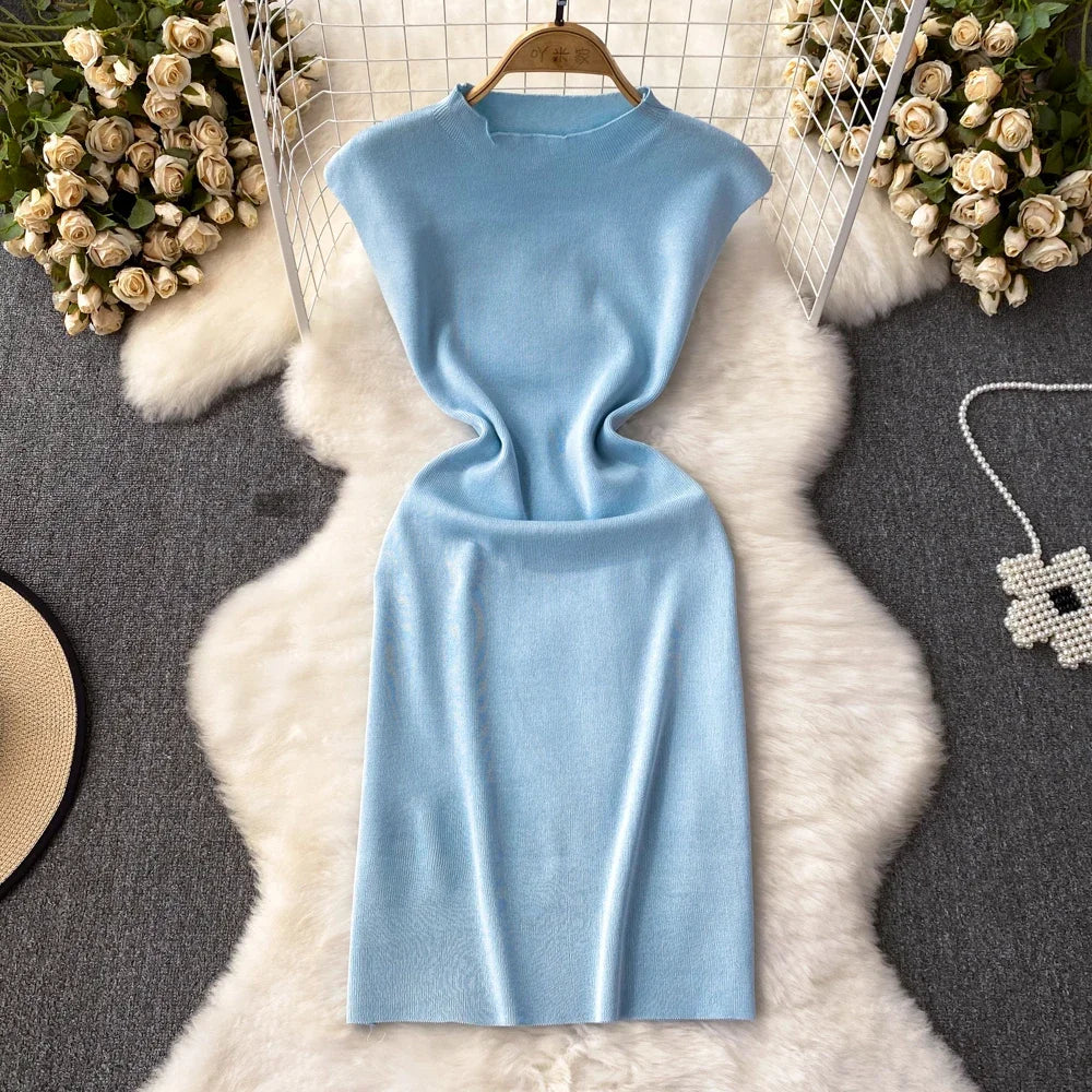 Pink Backless Summer Knit Bodycon Beach Dress for Women