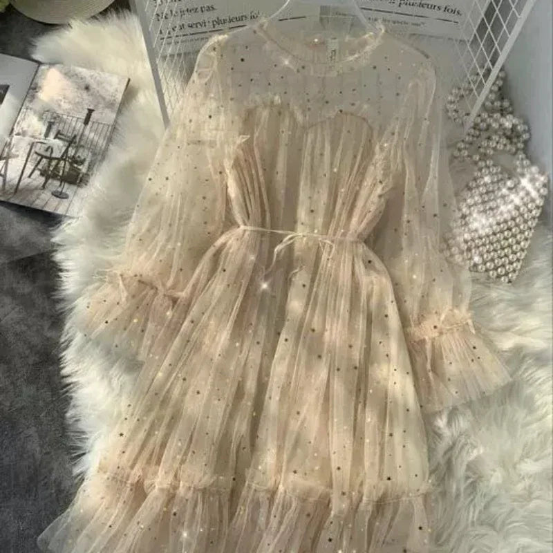 Sequined Mesh Fairy Dress For Women Party Gala Evening Wear