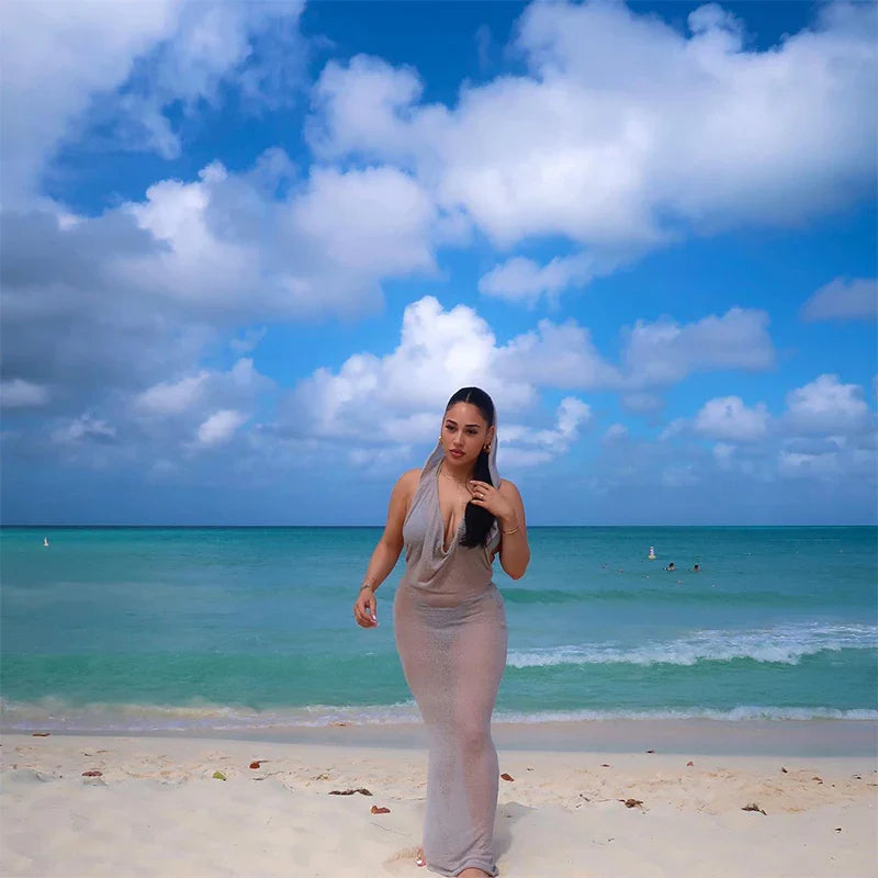 Sleeveless Hooded Dress Slimming Swing Neck Solid Color Long