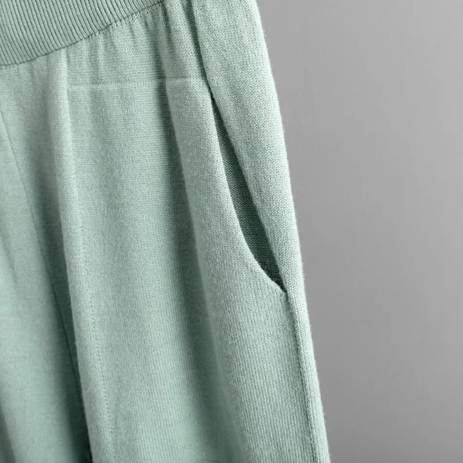 Casual Women's Sweater Pullover Knit Two-Piece Set with Loose Pants for Autumn and Winter