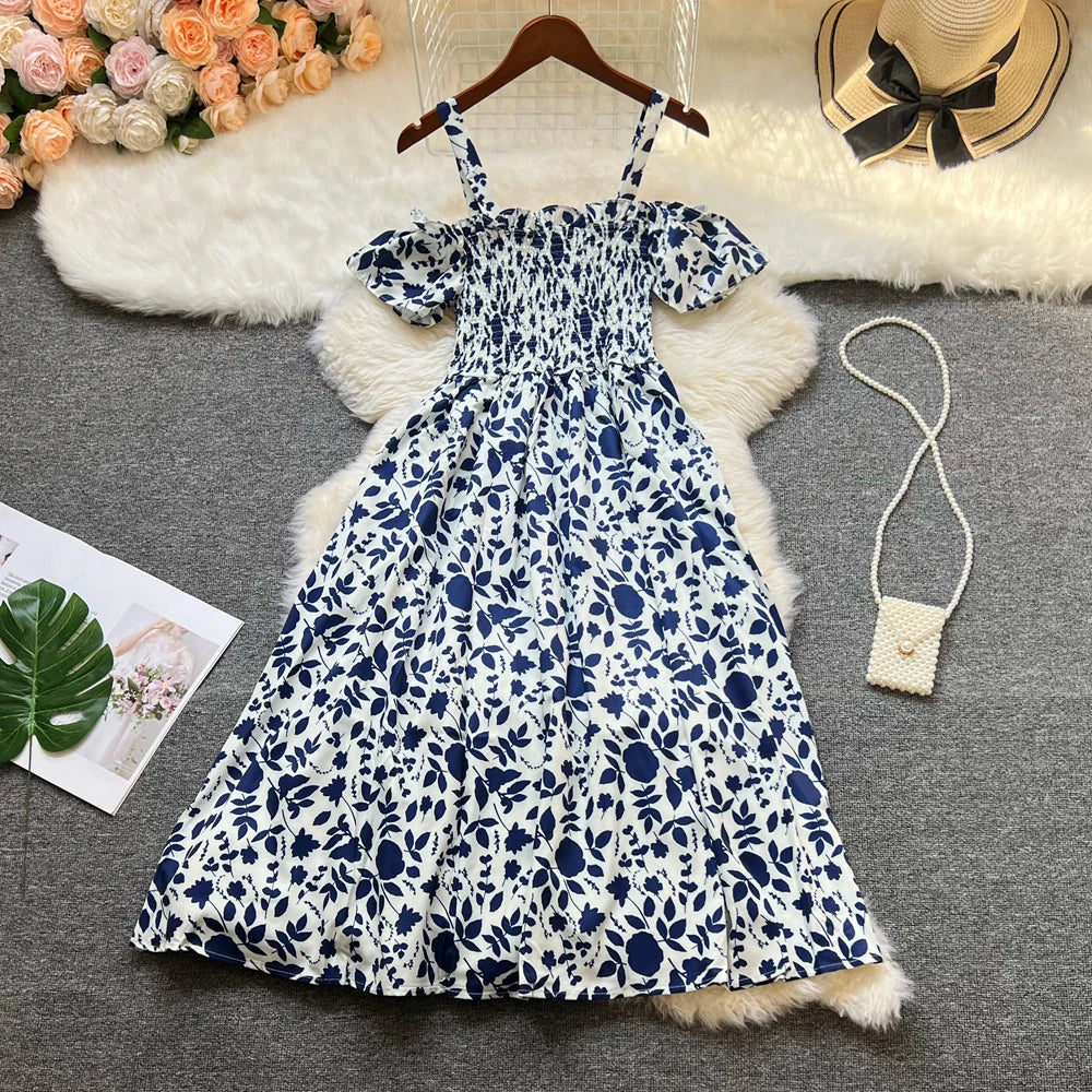 Floral Print Off Shoulder Summer Beach Dress For Women