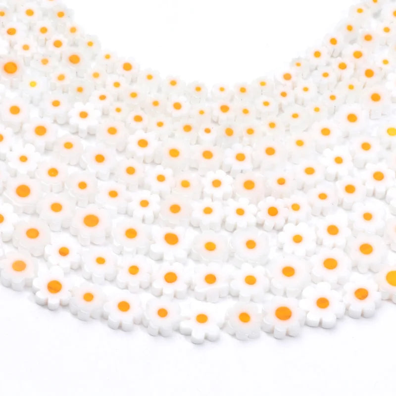 Daisy Flower Lampwork Glass Flat Beads 4-8mm for Jewelry Making and DIY Bracelet Crafts
