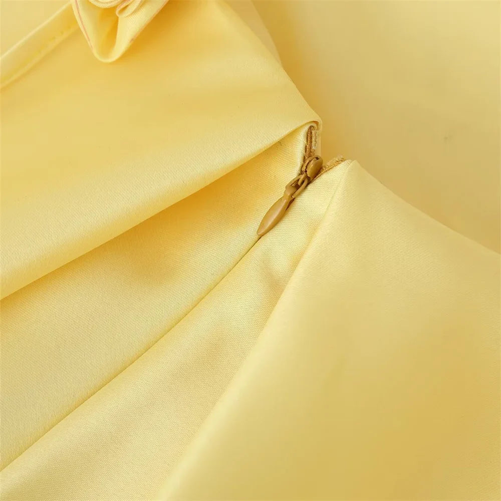 Three Dimensional Flower Satin Strap Skirt For Casual Wear